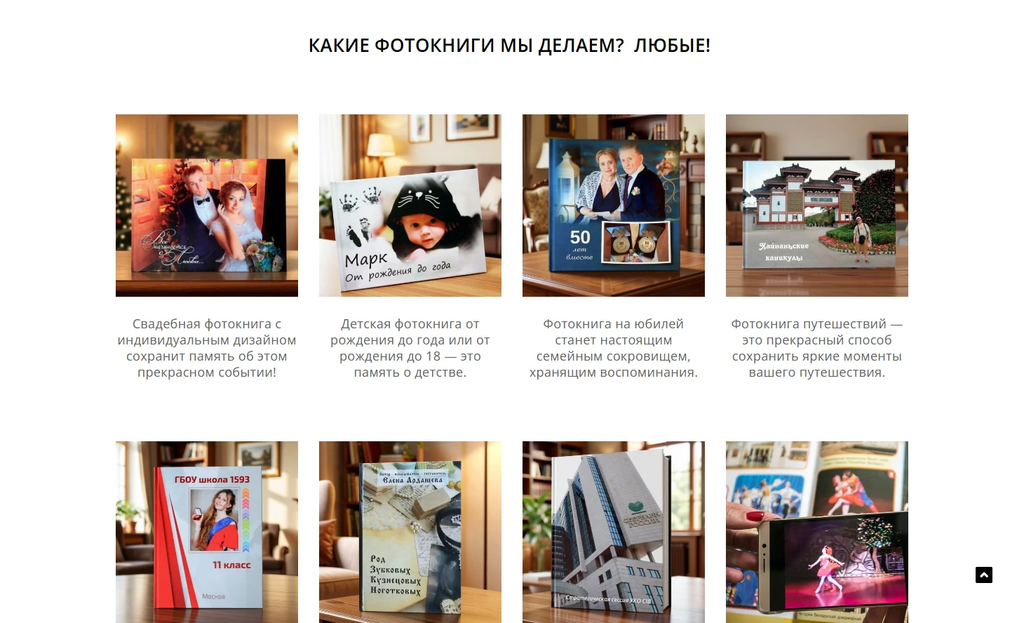 Каталог: свадебные, детские, юбилейные, путешествия и выпускные фотокниги.